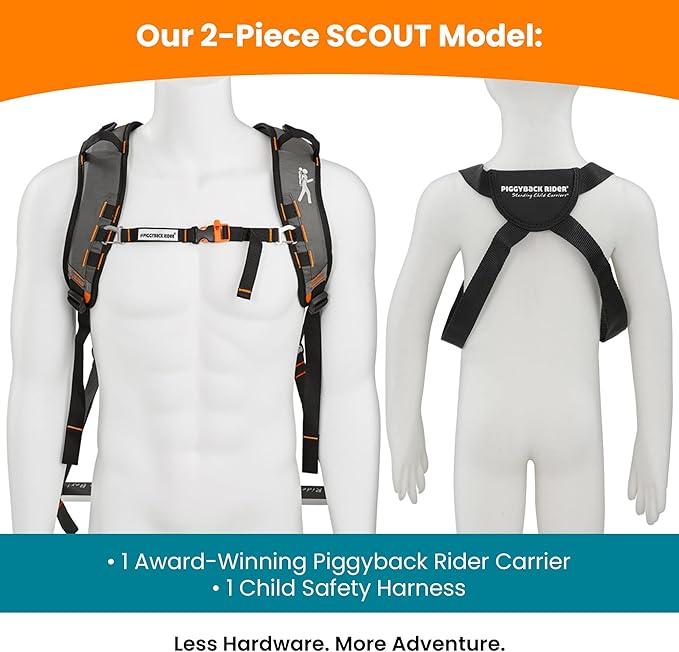 Piggyback Scout Standing Toddler Carrier Backpack - 2-Piece Bundle for Hiking & Travel with Secure Child Safety Harness Included - for Ages 2-4 (Under 50 lbs) - No Accessories Included