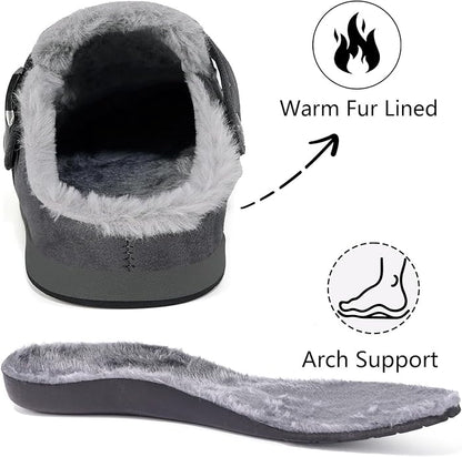 Fur Lined Clogs for Women Men Suede Winter Slippers Arch Support Slip on Mules - Image 5