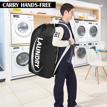 Sylfairy 2 Pack XL Laundry Bag with Strap,Heavy Duty Travel Laundry Bag,Rip-Stop Dirty Clothes Shoulder Bag with Drawstring,Easy Fit a Laundry Hamper or Basket Travel Essentials