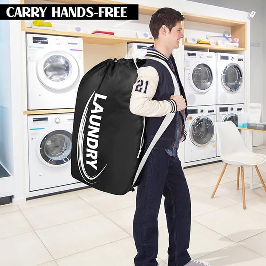 Sylfairy 2 Pack XL Laundry Bag with Strap,Heavy Duty Travel Laundry Bag,Rip-Stop Dirty Clothes Shoulder Bag with Drawstring,Easy Fit a Laundry Hamper or Basket Travel Essentials