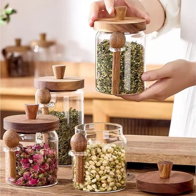 ANSQU Glass Jar with Wooden Lid & Spoon, 13.5oz Food Storage Containers Coffee - Image 4