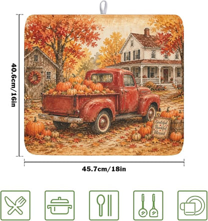 Fall Pumpkin Dish Drying Mat for Kitchen Counter Thanksgiving Autumn Harvest - Image 2