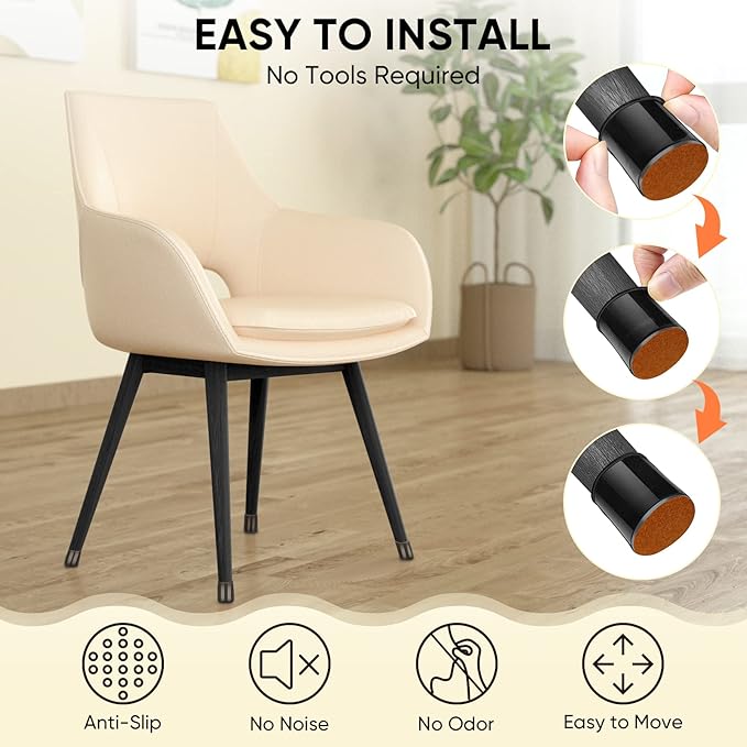 BALEINE 32 Pack Silicone Chair Leg Floor Protectors, Stool Leg Protectors Cap, Non-Slip Chair Leg Caps for Hardwood Floors (Black & Large, 32 Pack)