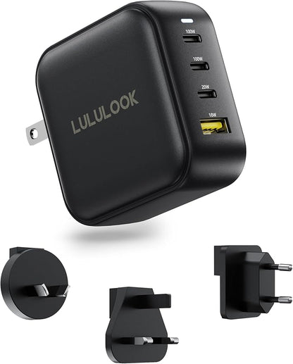 LULULOOK 100W USB C Charger, 4-Port GaN Fast Charging Block, PD Type-C Wall Charger Travel Adapter for MacBook Pro/Air, iPhone 16, Pixelbook, iPad, Samsung Galaxy S24, Console, UK/EU/AU Plug Included