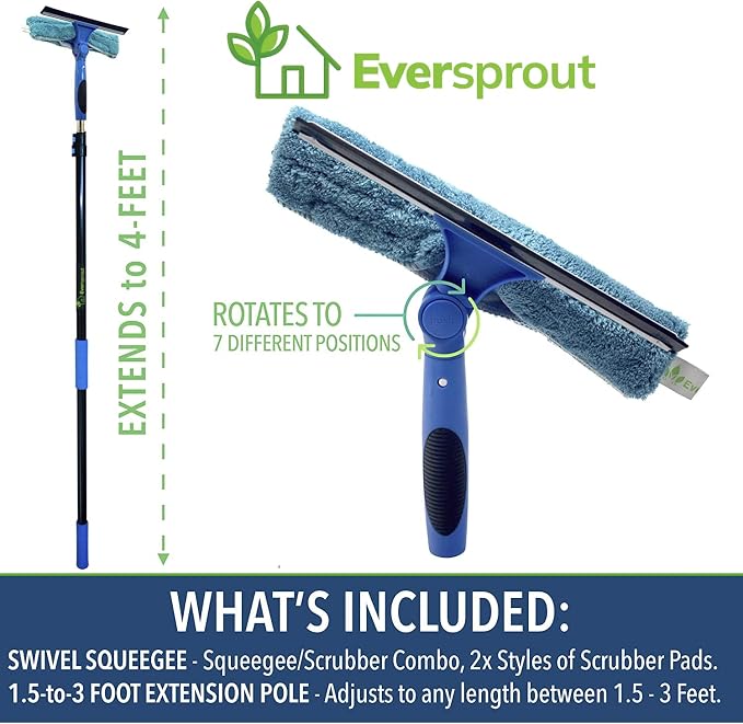 EVERSPROUT 1.5-to-3 Foot Swivel Squeegee and Microfiber Window Scrubber | - Image 2