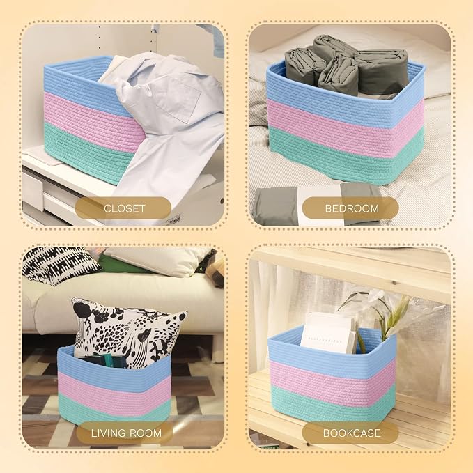 Hopegiver Woven Storage Baskets 15x11x10 Inch, 3 Pack Collapsible Cube Storage - Image 7
