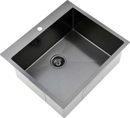 Comllen 25 x 22 Inch Drop In Black Kitchen Sink,Topmount 16 Gauge Stainless Steel Black Kitchen Sinks, 9 Inch Deep Utility RV Sink with Dish Grid and Basket Strainer