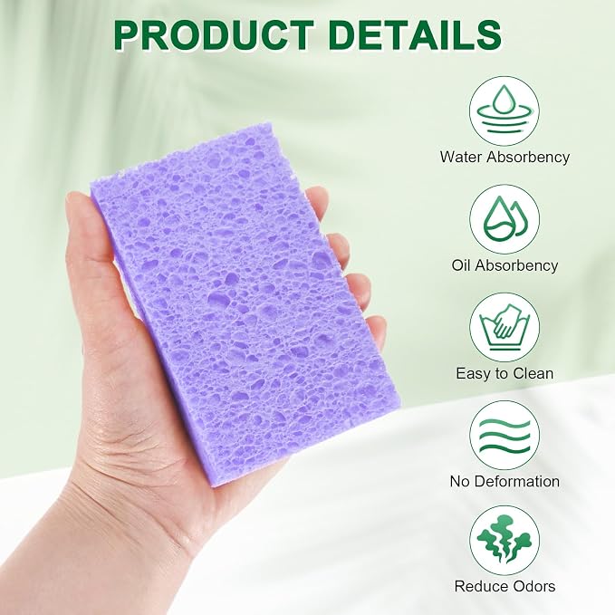 6-Pack Kitchen Sponges, Condense Eco Cellulose Non-Scratch Scrub Heavy Sponge - Image 2