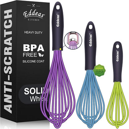 Eddeas Silicone Whisk, 500°F Heat Resistant Non Scratch Coated Whisks by Eddeas