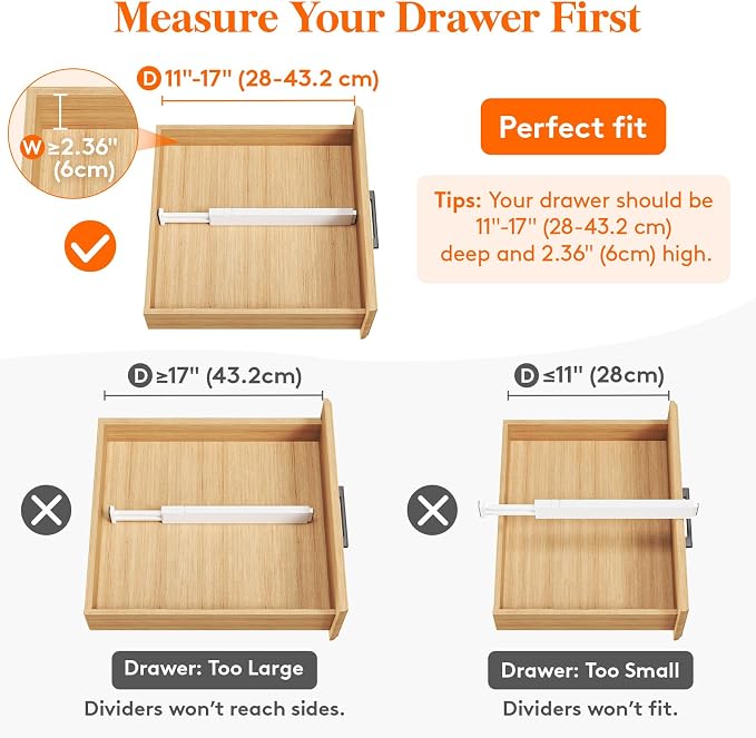 Lifewit 4 Pack Kitchen Drawer Dividers 2.36" High, Plastic Expandable - Image 4