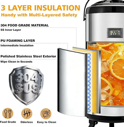 3.2 Gal/12L Non-Electric Insulated Beverage Dispenser, Stainless Steel Thermal - Image 6