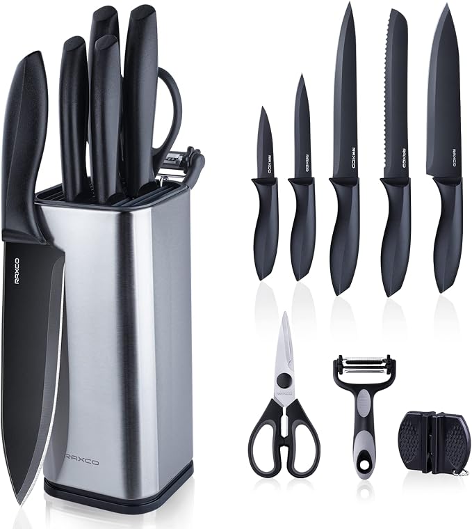 RAXCO Knife Set with Block, 10-Piece Kitchen Knives Stainless Steel, by RAXCO