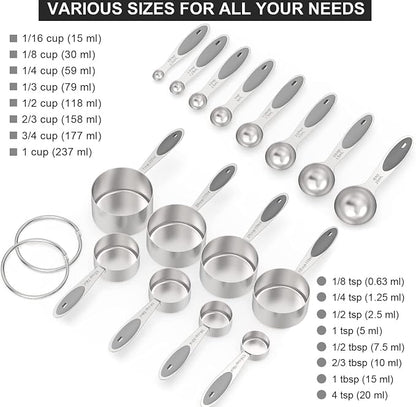 Measuring Cups & Spoons Set of 16, Wildone Stainless Steel Measuring Cups and - Image 2