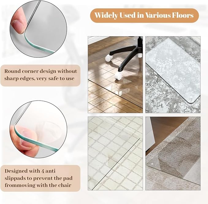48" x 80" Glass Chair Mat, 1/5" Thick Office Chair Mat - Image 4