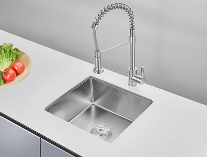 18 Inch Undermount Kitchen Sink Brushed, 18 Gauge T-304 Stainless Steel Handmade Single Bowl Kitchen Bar/Prep Sink Undermount, 18"x18"x9"