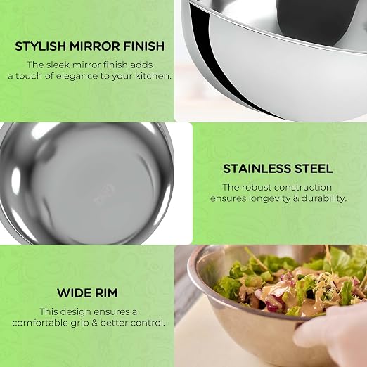 OCS Parts 3 Quart Mixing Bowls | Set of 4 | 9.75-Inch Stainless Steel - Image 5