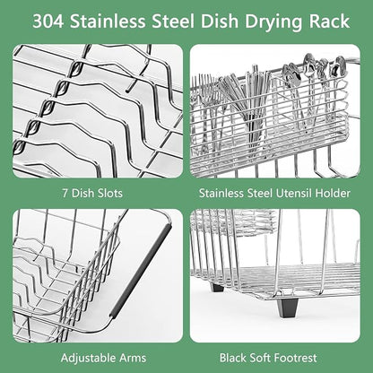 Large Dish Drainer Rack in Sink Adjustable, Expandable 304 Stainless Steel - Image 7