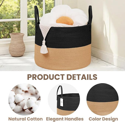 Woven Blanket Basket, 115L Large Rope Storage Bin - Image 3