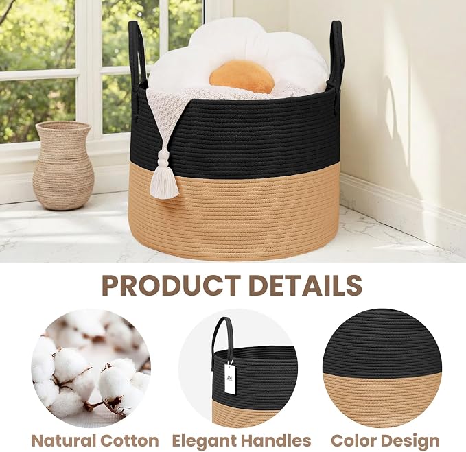 Woven Blanket Basket, 65L Large Rope Storage Bin - Image 3