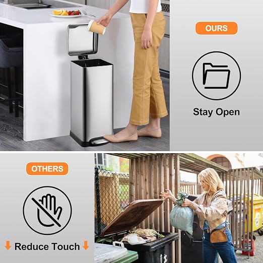 TrailBlaze 8Gallon / 30L Kitchen Trash Can, Stainless Steel Rectangular Pedal - Image 3