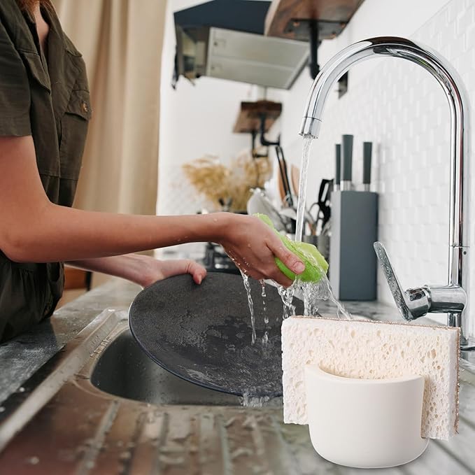 Geelin 2 Pack Diatomite Stone Sponge Holder for Kitchen Sink Absorbent Sponge Drying Rack Dish Organizer Kitchen Accessories Sink Tray(Beige)