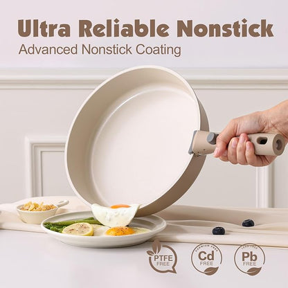 SENSARTE 17 Piece Ceramic Pots and Pans Set, Nonstick Detachable Handle Cookware - Image 4