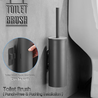 Stainless Steel Toilet Brush and Holder Set, No-Punch Hook Base Dual Purpose - Image 2