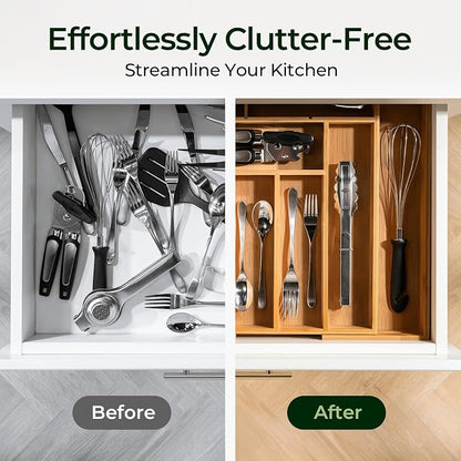 keechee Carbonized Bamboo Kitchen Drawer Organizer, 10 Slots Expandable - Image 8