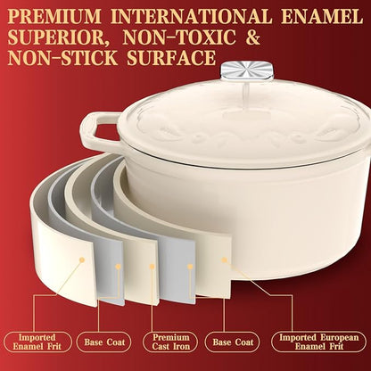 Enameled Cast Iron Dutch Oven - 5QT Dutch Oven Pot - Heavy Duty Cookware - Image 4