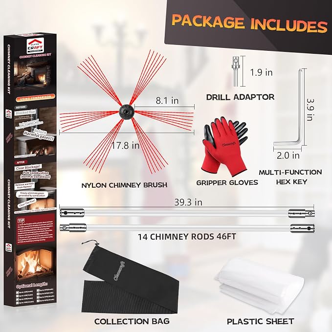 46 Feet Chimney Sweep Kit, Chimney Cleaning Kit - Image 2