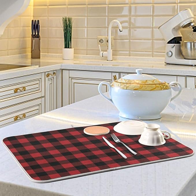 Red and Black Buffalo Plaid Dish Drying Mat 18x24 - Image 6