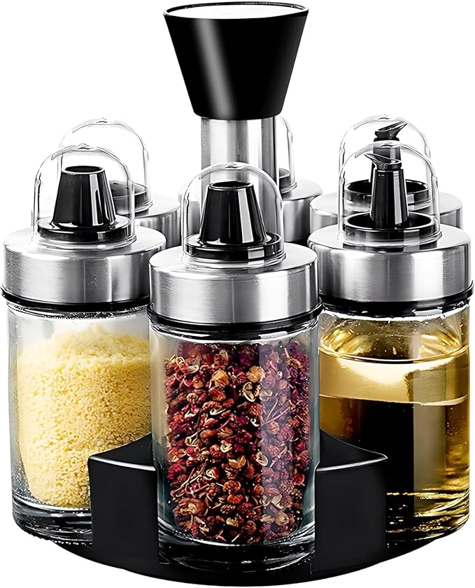Mlici Oil and Vinegar Dispenser Set of 6 Bottles, Stainless Steel Salt Pepper by Mlici