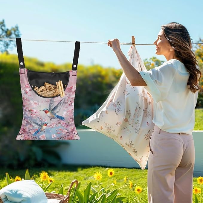 Pin Bag, Hummingbird Print Clothes Pin Hanging Bag Clothespin Storage Organizer - Image 2
