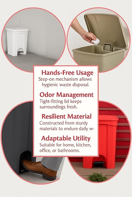 PRO&Family Step-On Trash Can with Lid, Plastic Waste Bin, Foot Pedal Operation (Gray, 12 Gallon)