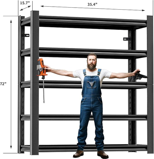 72" Heavy Duty Garage Shelving, 2 Pieces 5 Tier Adjustable Metal Shelves - Image 2