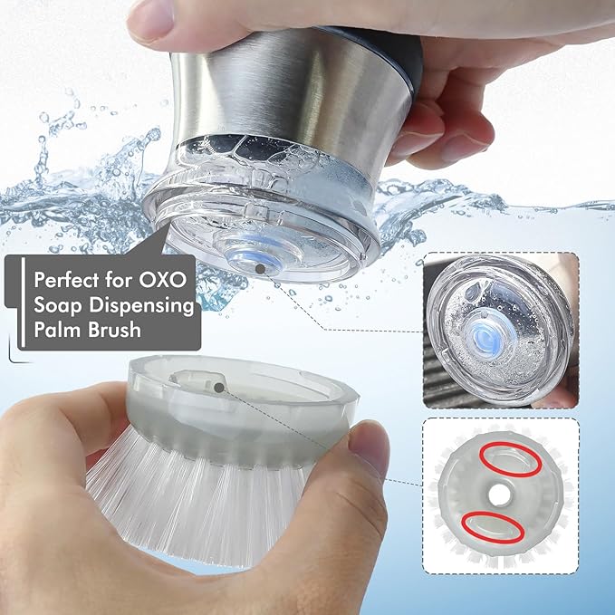 Palm Brush Refills for OXO Steel Soap Dispensing Dish Brush - 8 Pack Cleaning Replacement Brush Head for OXO Palm Brush(Grey)