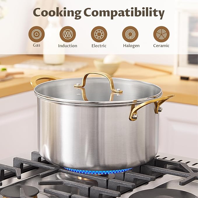 BEZIA 10 Quart 3-Ply Stainless Steel Stockpot, Soup Pot - Image 7