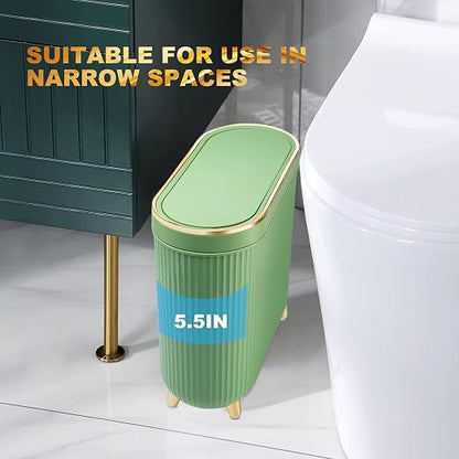 Bathroom Trash Can with Lid 3.2 Gallon Narrow Trash Can Small Plastic Trash Bin - Image 4