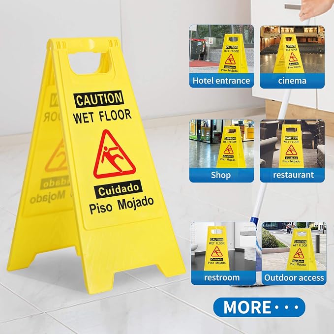 CERLMLAND wet floor signs 4 piece double-sided sign alerts clear identification - Image 4