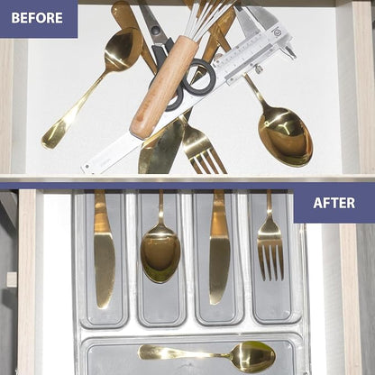5 Compartments Silverware Tray for Drawer, Plastic Utensil Cutlery Drawer - Image 5