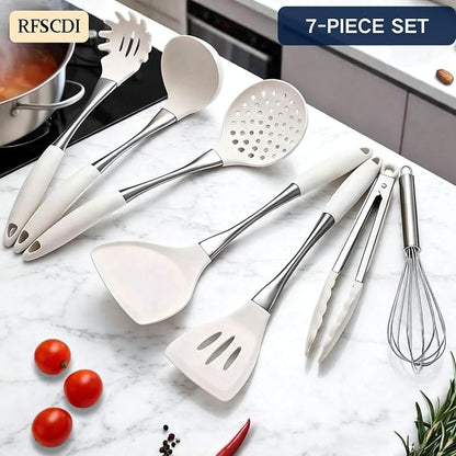 White Silicone Cooking Utensils Set-Non-Toxic, Heat Resistant, BPA Free Kitchen - Image 6