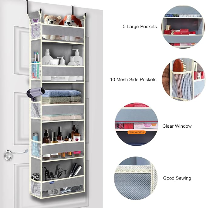 Over The Door Organizer 5-Shelves and 10 Side Pockets, Over The Door Storage - Image 4