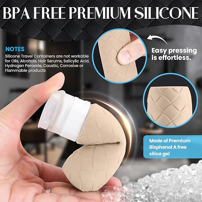 Travel Bottles for Toiletries, TSA Approved Silicone Travel Size Containers for Toiletries, BPA Free Leak Proof Refillable Essentials Accessories, Shampoo and Conditioner Bottles (Cream)