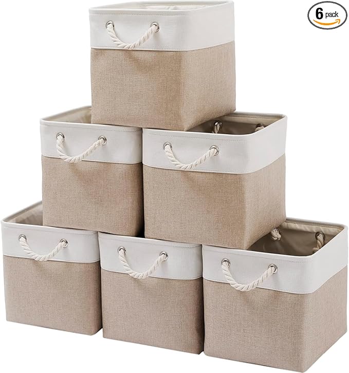 Mangata Canvas Storage Boxes, 9.8 Inch Cube Storage Bins Set of 6 by Mangata