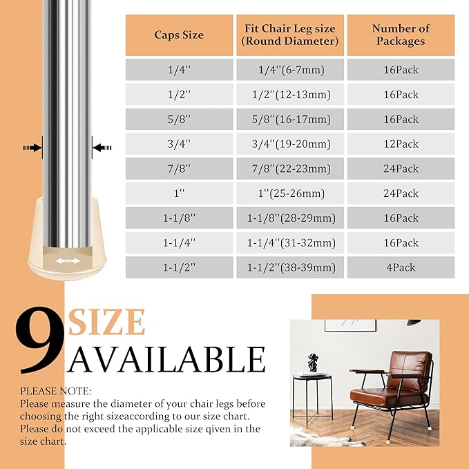 7/8" Round Rubber Chair Leg Tips Caps, Chair Leg Floor Protectors, Non-Slip Chair Leg Caps, Stool Leg Protectors Cap, Folding Metal Chair Leg Tip Replacement (White, 24 Pack)