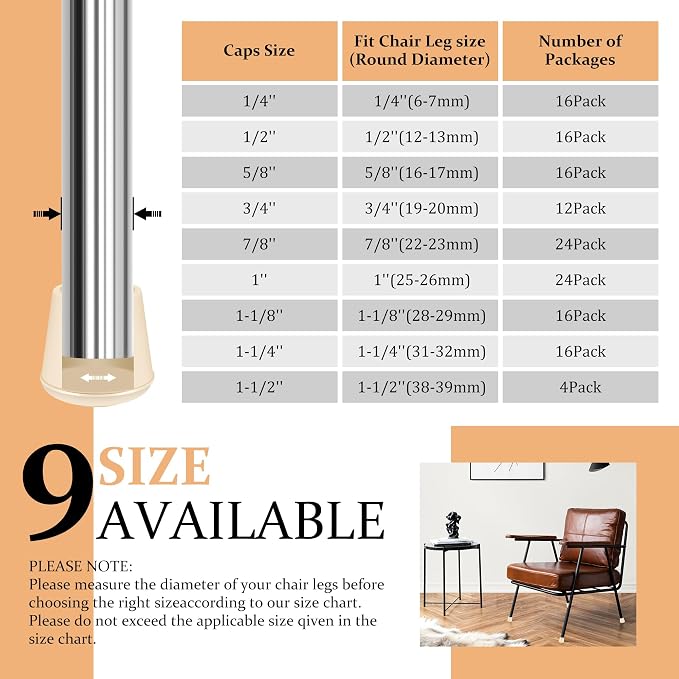 5/8" Round Rubber Chair Leg Tips Caps, Chair Leg Floor Protectors, Non-Slip - Image 6