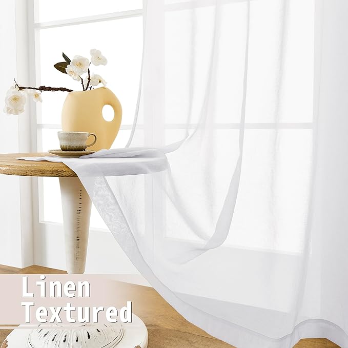 Tollpiz Sheer Curtain Closet Linen Textured Curtain Sheers Doorway Light Filtering Voile French Door Rod Pocket Curtains Patio Glass Door, 25 x 80 inches Long, White, Set of 1 Panel