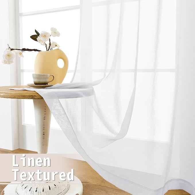 Tollpiz Sheer Door Curtains Closet Linen Textured Curtain Sheers Doorway Light - Image 4