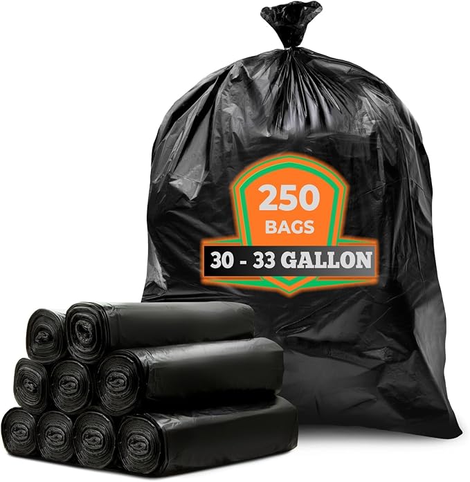 Veska 30-33 Gallon Trash Bags Heavy Duty | 250 Bags Mega-ValuePack | Black by Veska