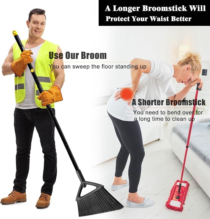 Heavy Duty Broom Outdoor Indoor, Upgraded Commercial Angle Brooms, Restaurant - Image 6